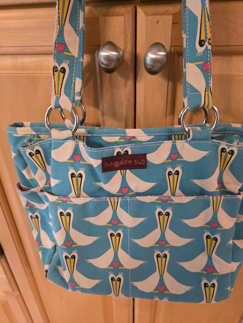 bungalow 360 Turquoise Pelican Print Canvas Shoulder Bag